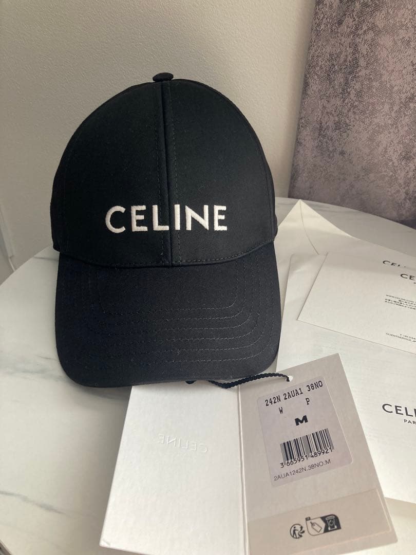 CELINE セリーヌ　ベースボールキャップ　ドリルコットン　M セリーヌロゴ