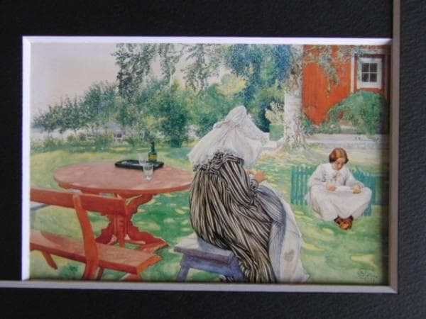 カール・ラーション、夏の日、庭にいるカーリンとブリータ、希少画集画