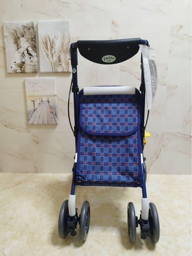 フォルテ　二筋格子ブルー　シルバーカート　歩行補助　ショッピング　島製作所