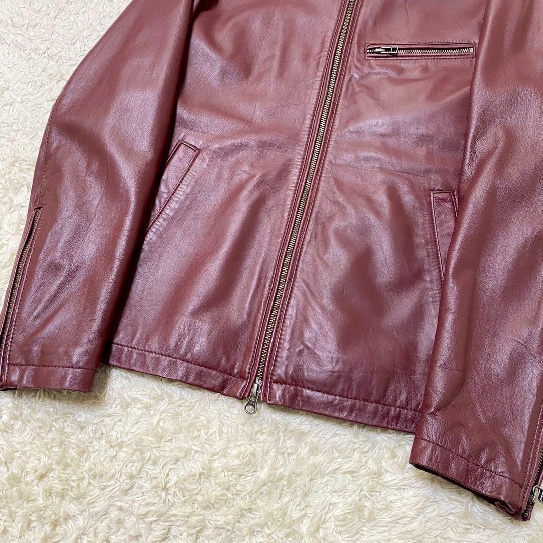 美品✨ メンズビギ ラムレザー シングルライダースジャケット ボルドー