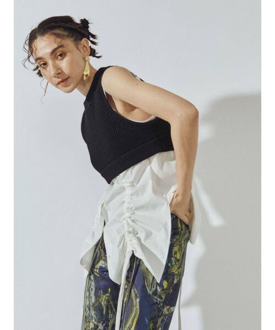 UN3D. アンスリード ヘムギャザーシャツキャミソール　White