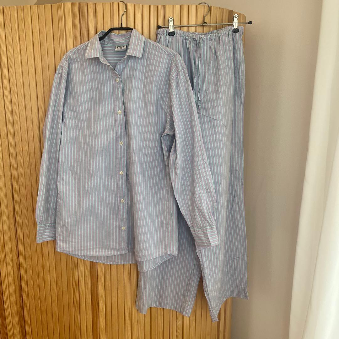 ベースレンジbaserangeストライプ シャツ パンツ セットアップXS