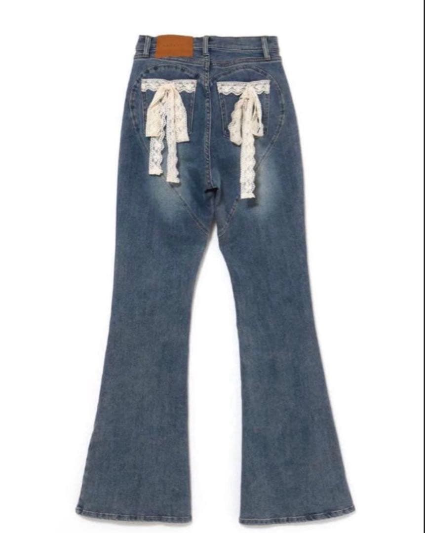 パンツ andmary Lacey ribbon heart hip denim