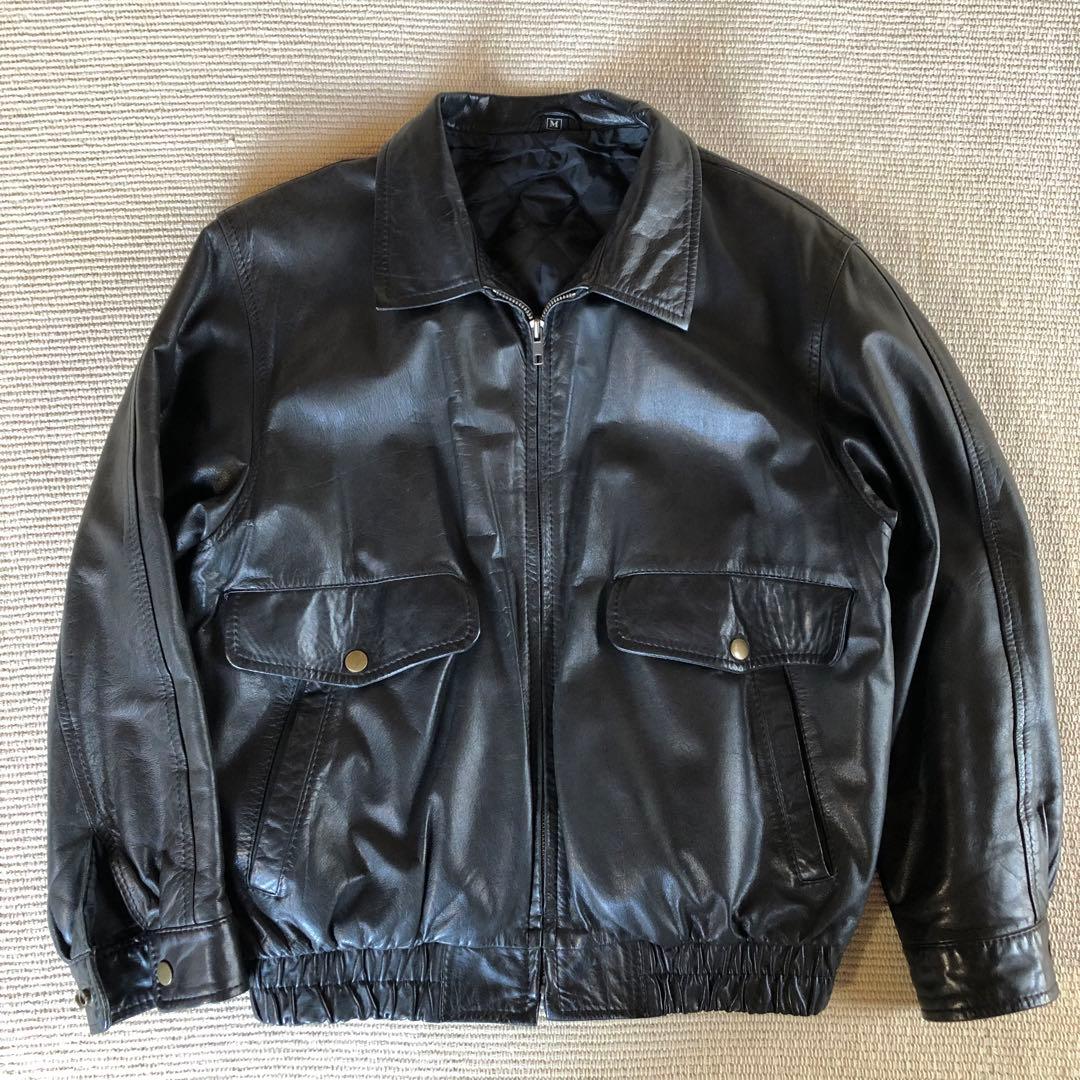 日本製 レザージャケット 薄手 牛革 レザーブルゾン 短丈 ブラック