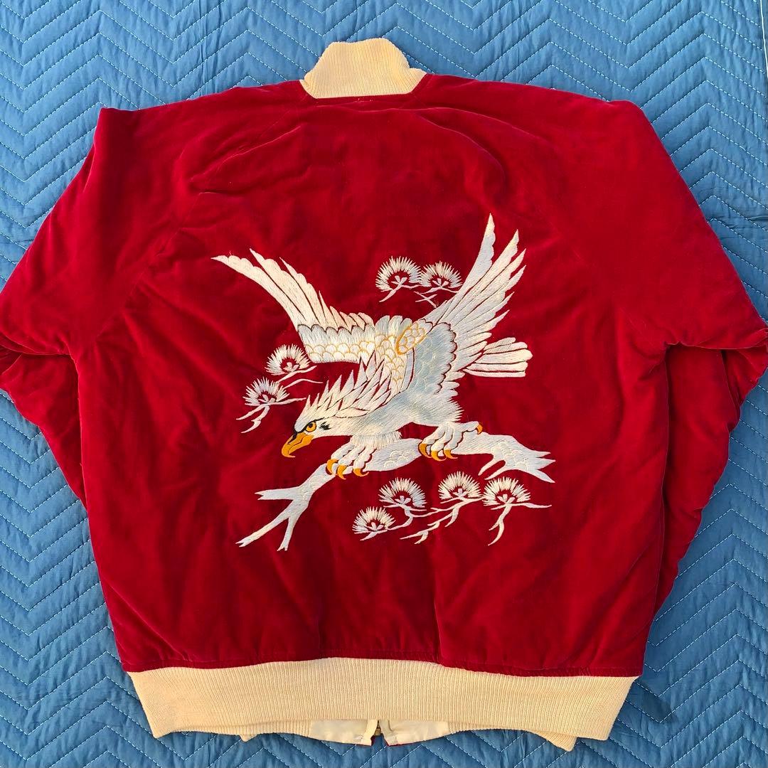 50〜60s ワインレッド スカスカスカジャン L 当時物 vintage