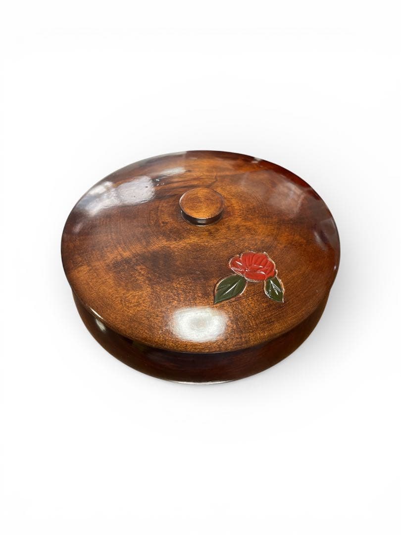 木製 菓子器 椿の装飾付き