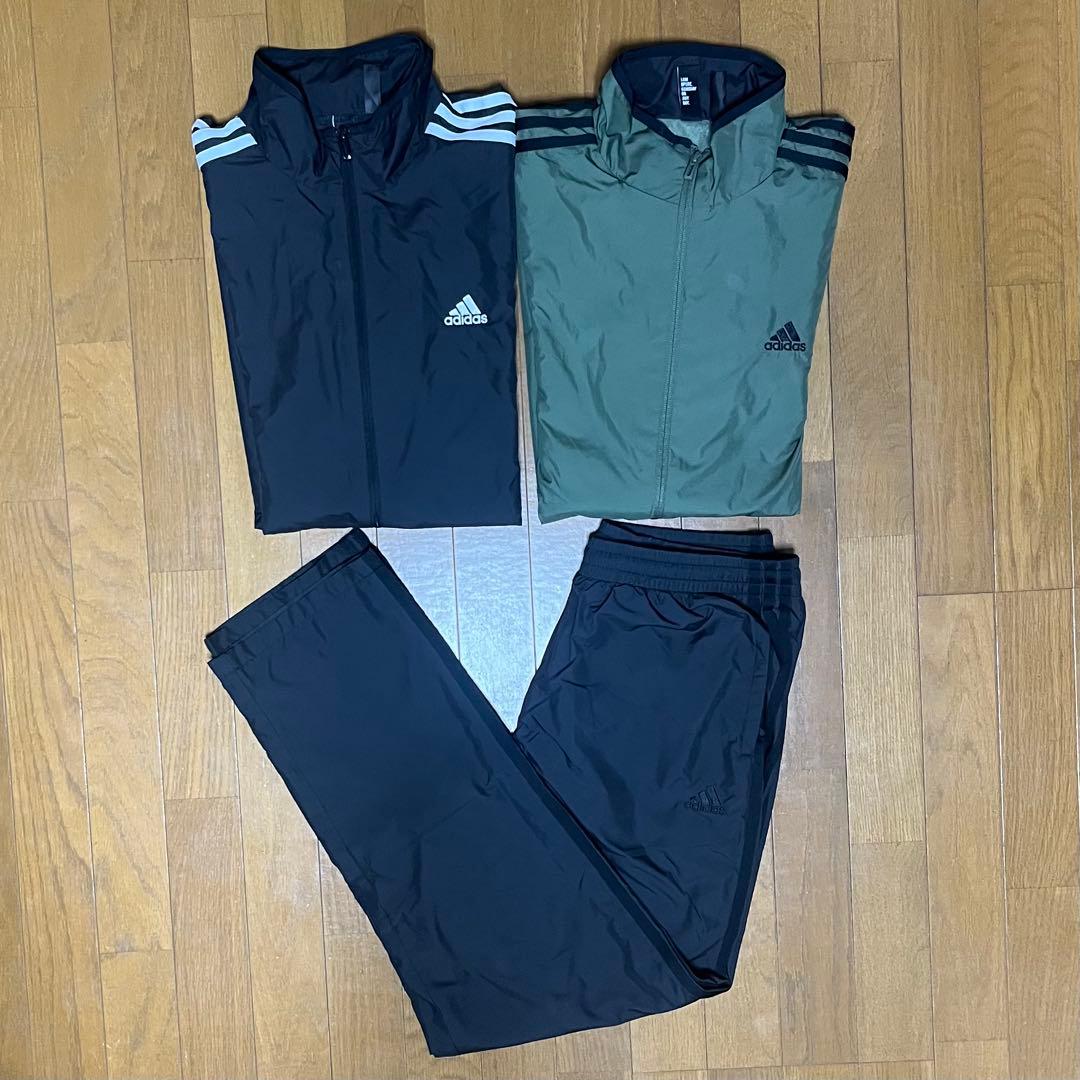 adidas ウィンドブレーカー上下セット 黒 オリーブ adidas（アディダス） 即納可☆【ADIDAS】アディダス スリーストライプ