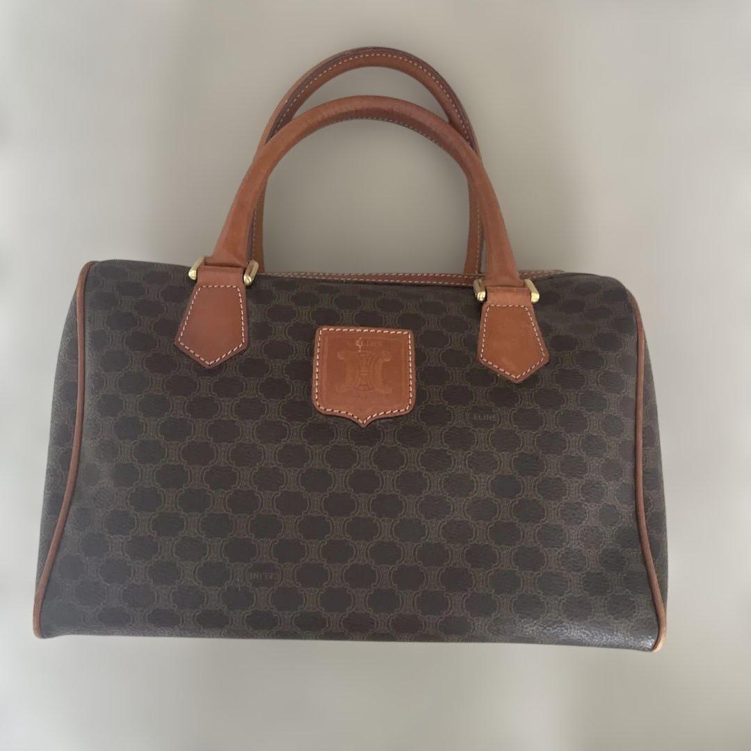 [CELINE美品　セリーヌ　ミニボストン　マカダム柄　トリオンフハンドバッグ