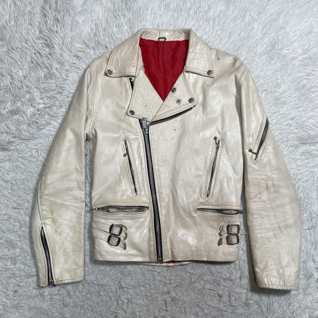 ヴィンテージ　ダブルライダース　カウレザー　ホワイト　イングランド製