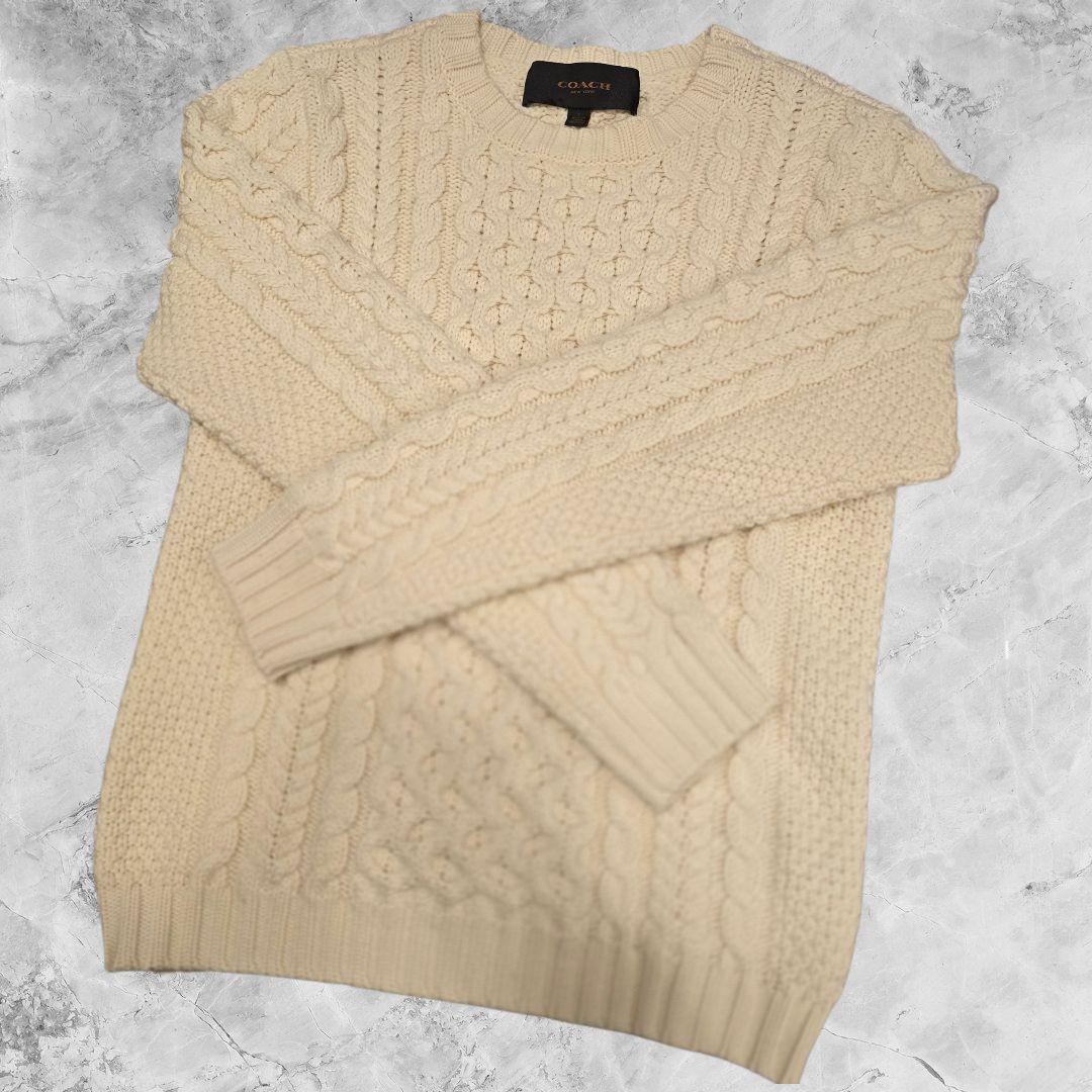COACH フィッシャーマンニットケーブルニット 白 ウール S 極美品