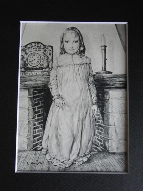 藤田嗣治、【時計と蝋燭立ての前の少女】、希少な限定額装用画集画