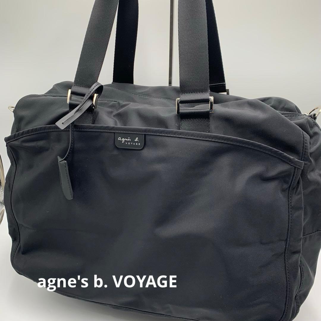 未使用級 アニエスベー ボヤージュ ボストンバッグ 2way ナイロン 牛革 黒