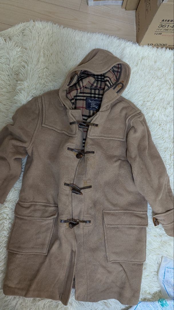 バーバリー　ダッフルコート ノバチェック　フード付　ベージュ