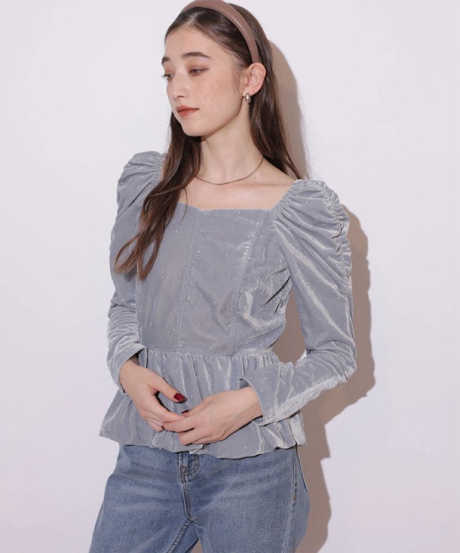 Rirandtureベロア刺繍ペプラムブラウス