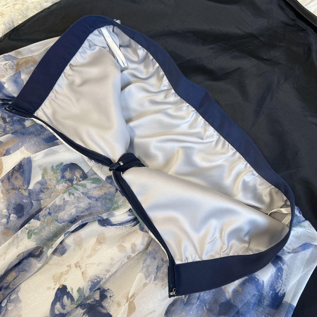 美品✨完売 アナイ ドローイングフラワーオーガンジー スカート ブルー