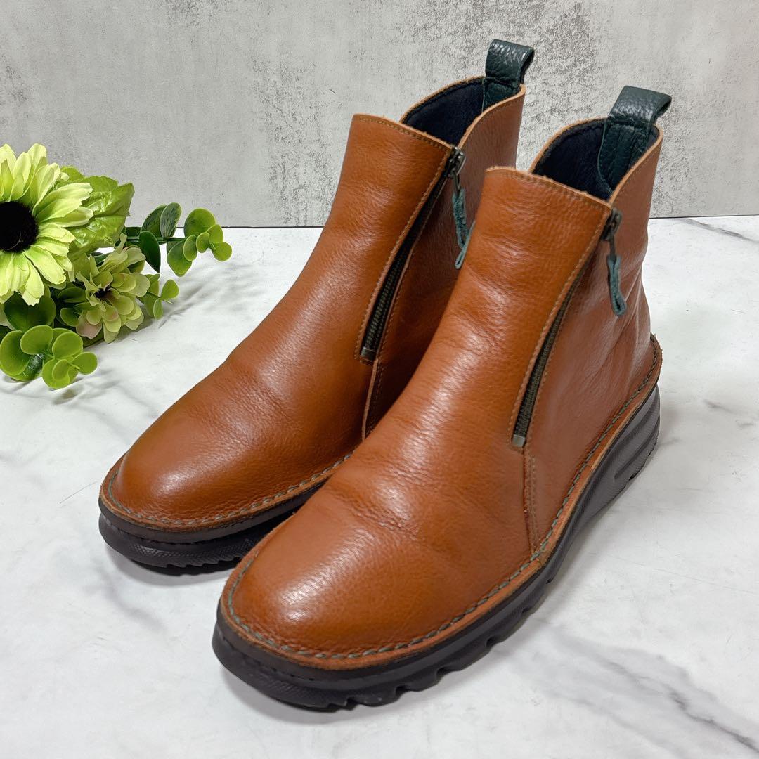 極美品 JSハートレーベル ショートブーツ シボ革 コンフォート ダブル