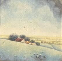 【真作】絵画　ミリッチ　喜びの村　柔らかな風景に癒される一枚　Y113