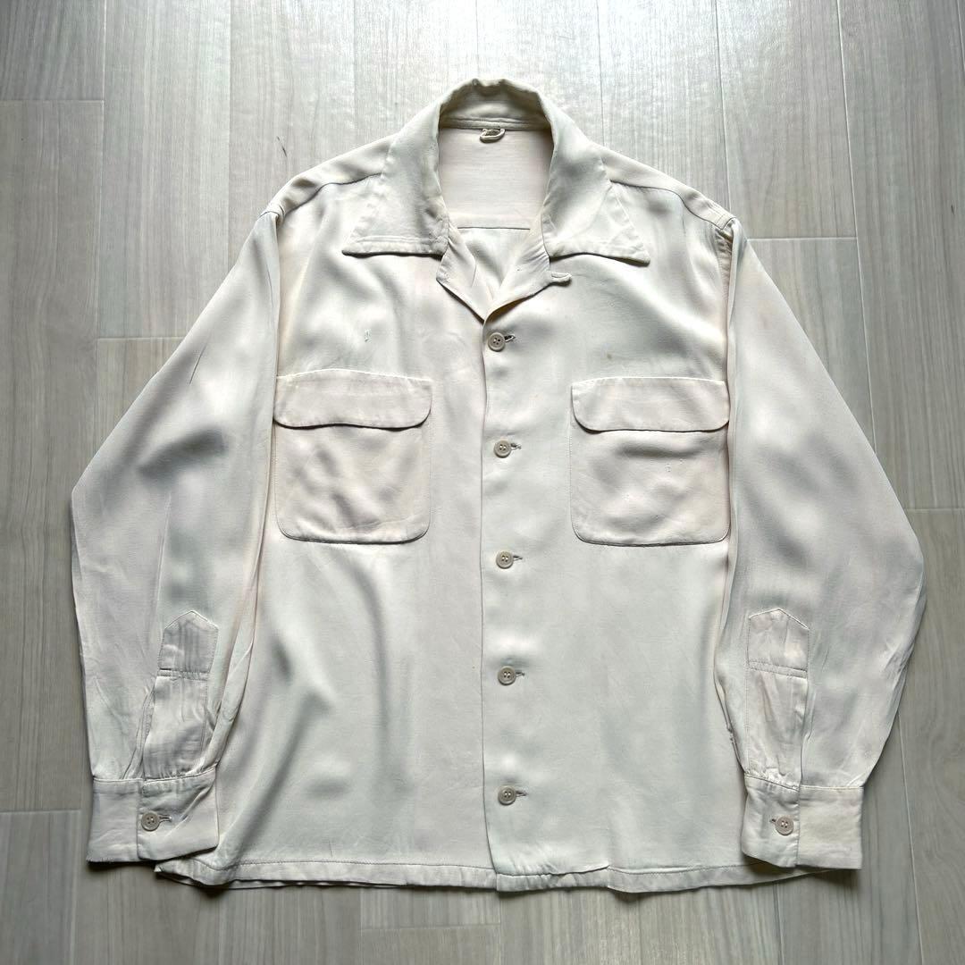 50s レーヨン ギャバ シャツ 白 ヴィンテージ ロカビリー 40s - メルカリ