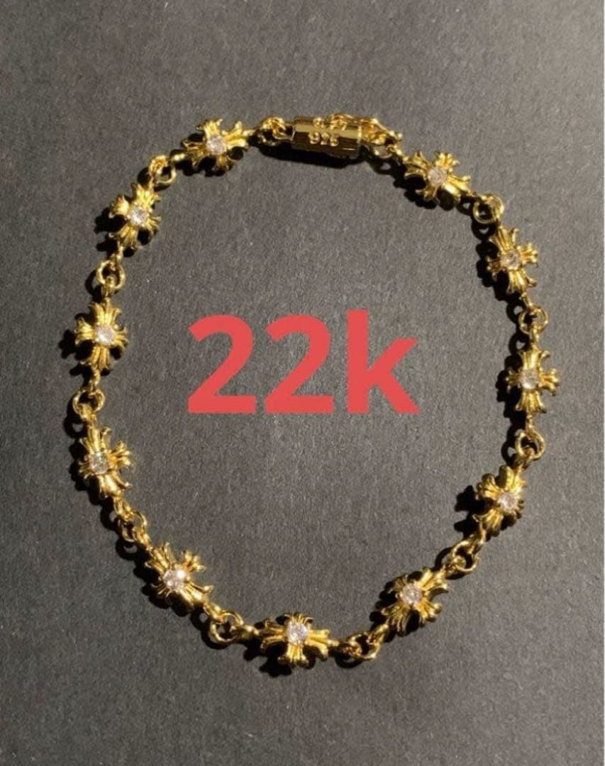 22k タイニークロスチェーン ダイヤ　ブレスレット　ホワイト