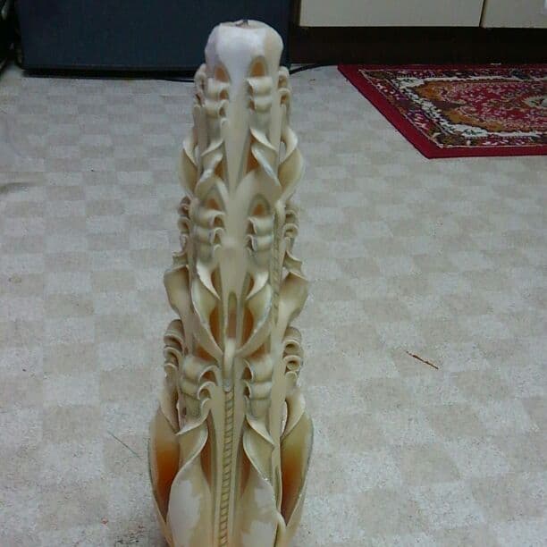 アンティークな珍しい装飾ロウソク ELEMENTS キャンドルホルダー グレイウォッシュ 木製 ラウンド型 S