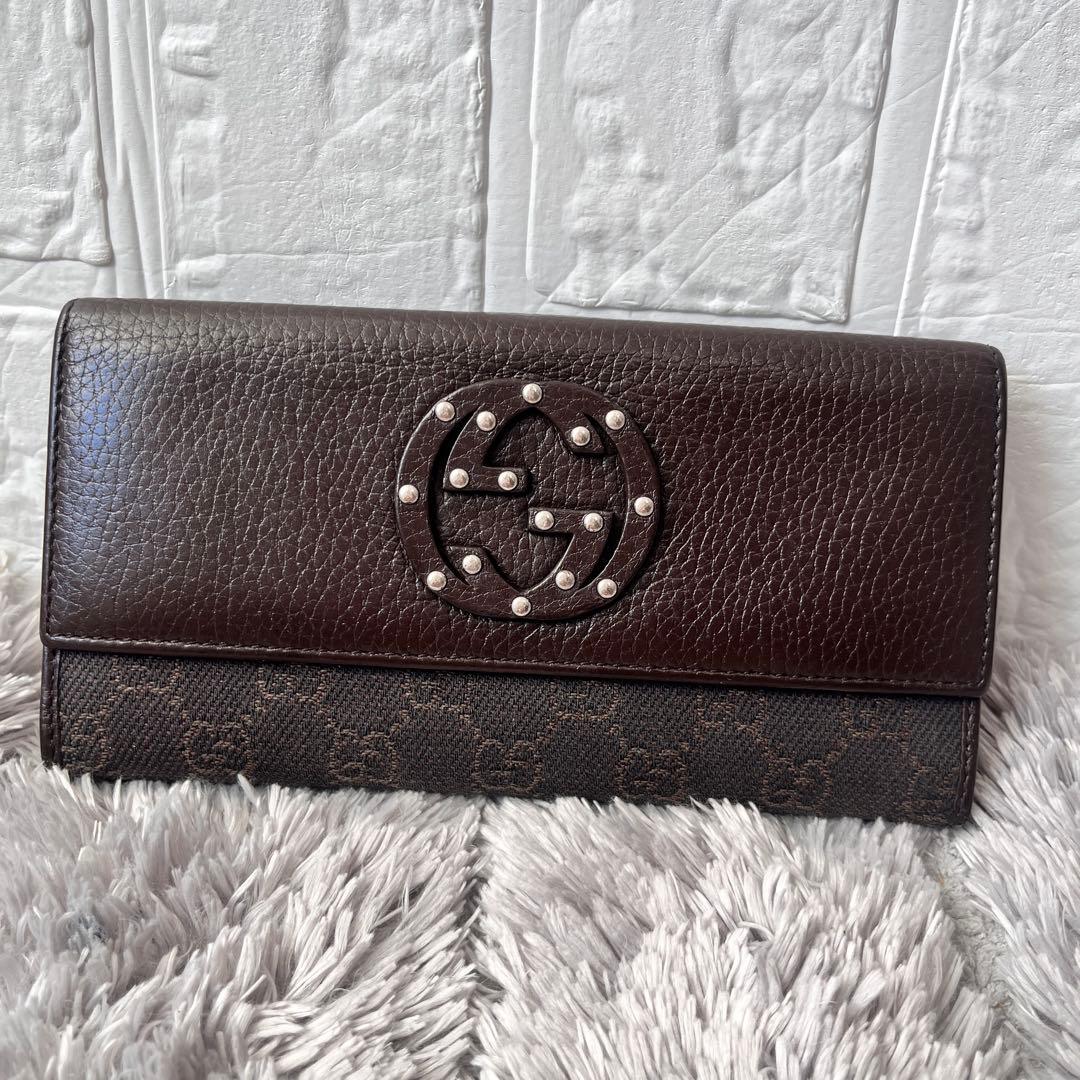良品✨GUCCI コンチネンタル　長財布　GGキャンバス ダークブラウン