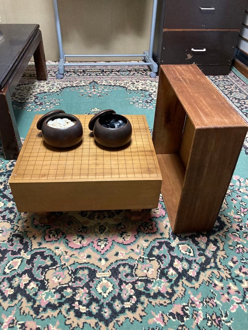 囲碁セット1式　(碁盤脚付ヘソ付・碁石・碁盤カバー)