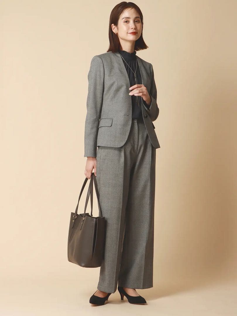 [未使用]スーツスクエア　ノーカラー　洗える　ストレッチ　パンツセットアップ　L SUIT SQUARE（スーツスクエア） 【スーツスクエア】 レディース スーツ