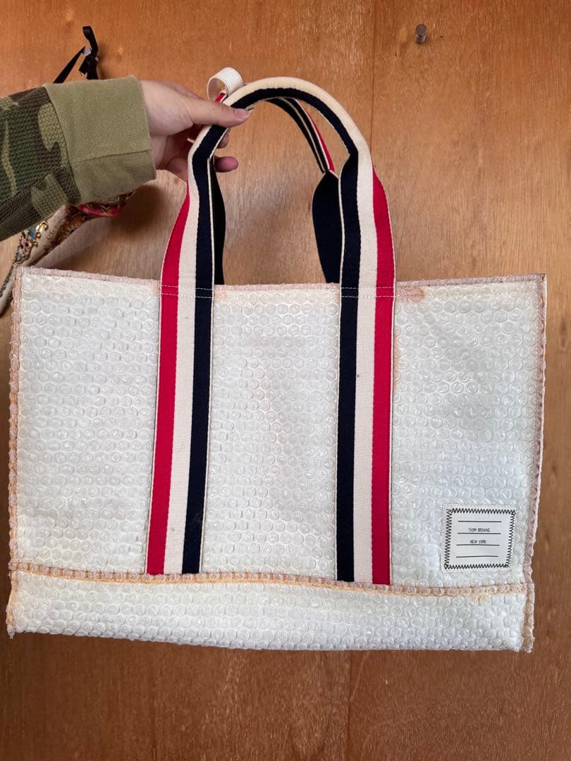 ホワイト トートバッグ 赤紺ストラップ