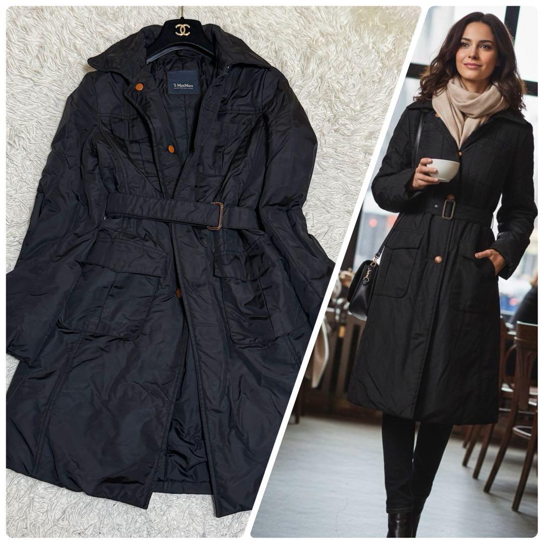 グースダウン✨エスマックスマーラ ダウンコート ロング ブラック ベルト付 38 マックスマーラ ダウンコートのおすすめ人気商品一覧 通販 - Yahoo