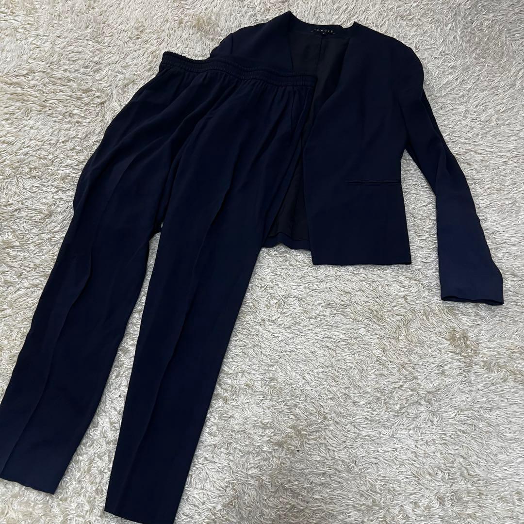Theory セオリー ノーカラースーツ ネイビー サイズ2
