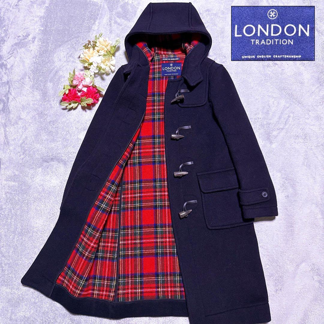 現行タグ【未使用】ロンドントラディション ダッフルコート ロング チェック 紺