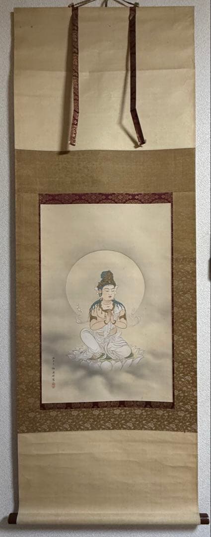 絹本肉筆　観音像　宮原柳僊拝寫　二十三夜　仏教美術　掛軸　送料込み251012