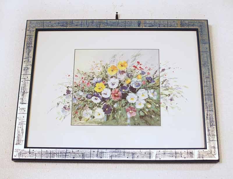 イタリア 額絵 アートフレーム 花柄 ブルー アレンジフラワー FAL-1453