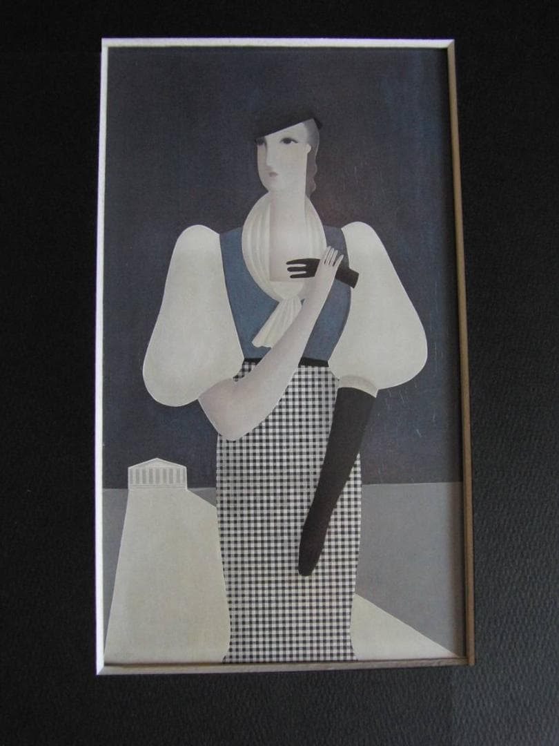 東郷青児、【黒い手袋】、希少な額装用画集より、状態良好、新品額装付