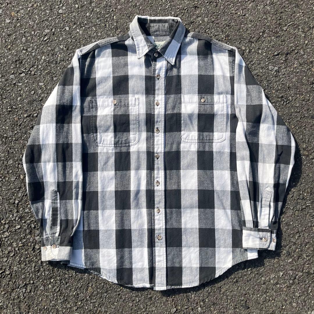 90's ST.JOHN'S BAY ヘビーネルシャツ “白黒ブロックチェック” - メルカリ