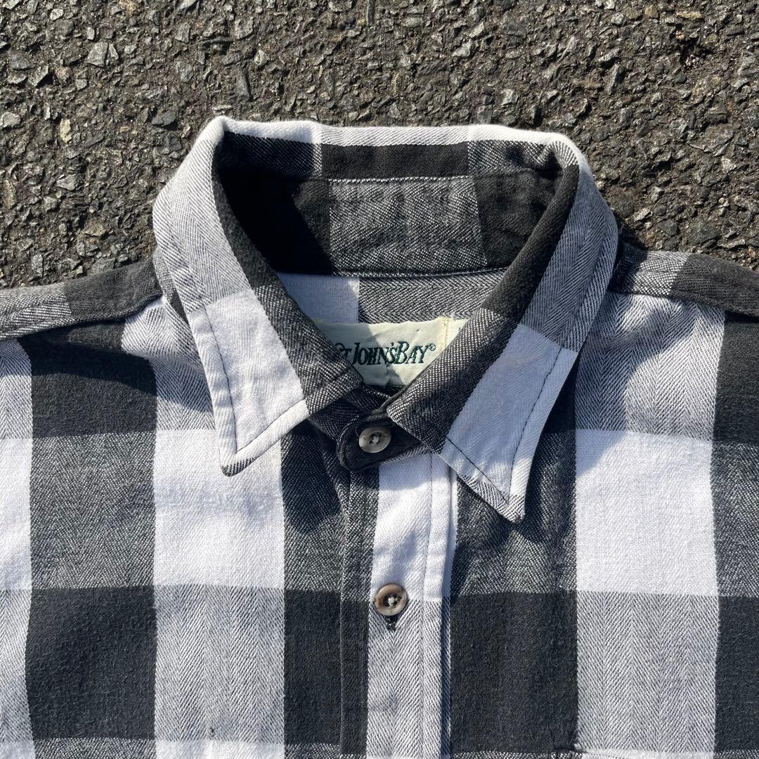 90's ST.JOHN'S BAY ヘビーネルシャツ “白黒ブロックチェック” - メルカリ