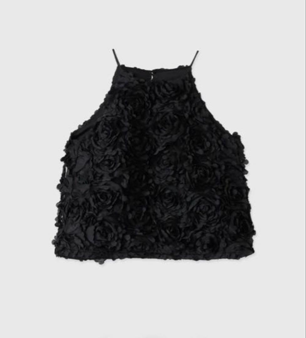 ボリュームフラワーモチーフアメスリトップス⌘ブラック