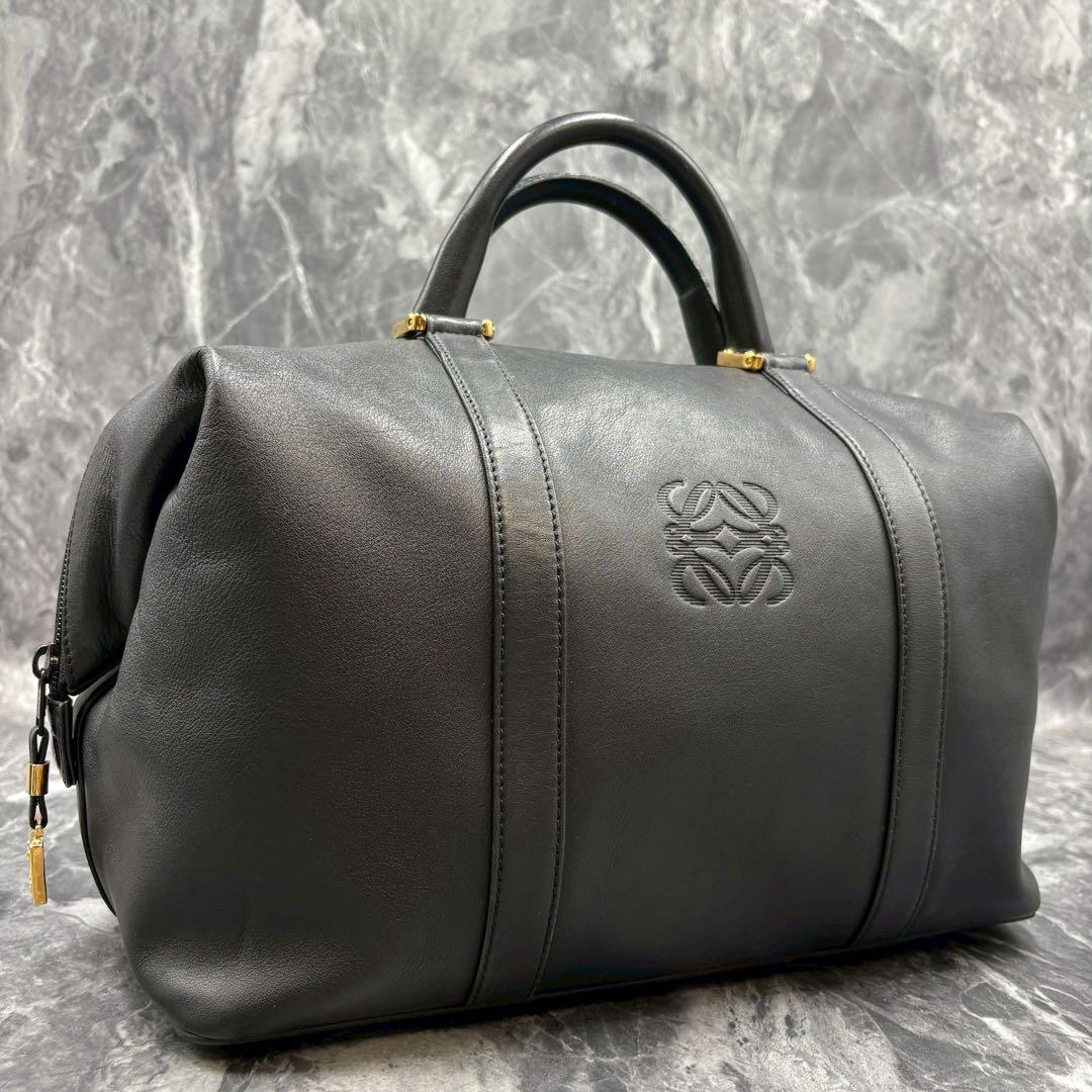 極美品✨ロエベ ボストンバッグ アナグラム オールレザー ブラック