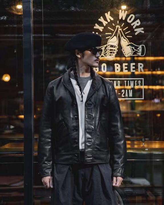 アインシュタインモデルのレザージャケット メンロ コサックジャケット