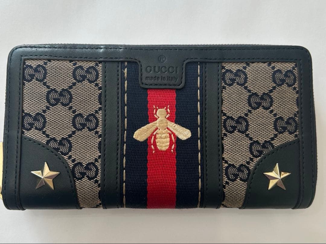 グッチ/長財布/GG柄/ネイビー/bee