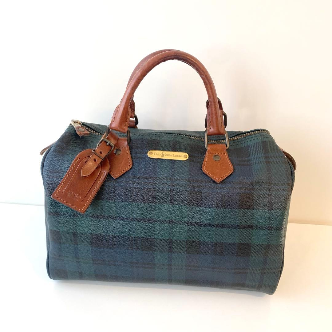 POLO RALPH LAUREN チェック柄 ボストンバッグ PVC レザー