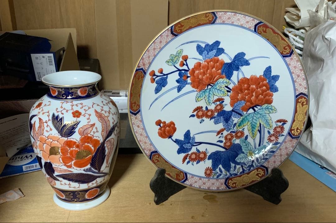 直径約34cm｜大皿飾り皿｜有田焼哲山作 伝統工芸　壺と2点セット