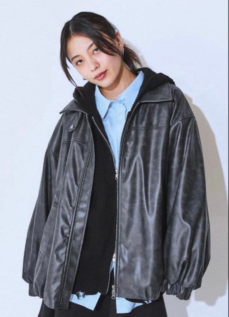 JEANASIS ジーナシス ヴィンテージパファーレザーブルゾン ブラック 黒