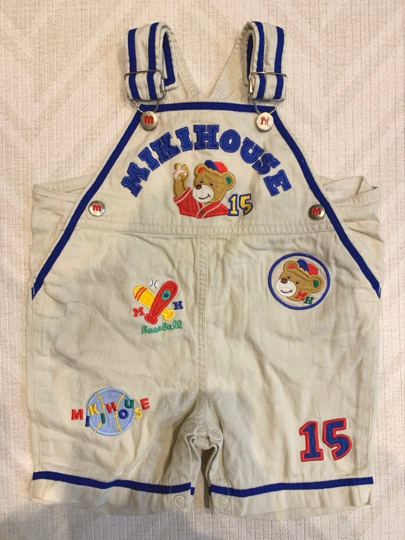 美品 MIKIHOUSE ミキハウス サロペット 90cm ベースボール 刺繍