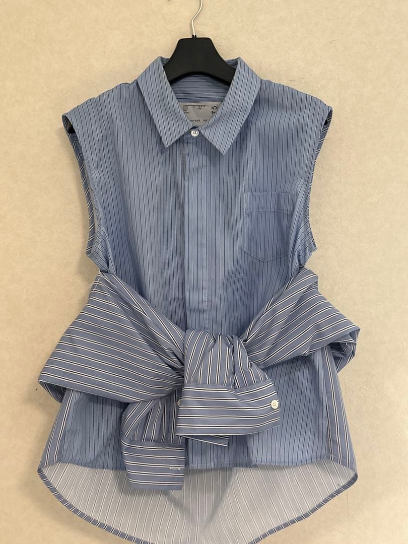 sacai ストライプ長袖シャツ サイズ1 袖着脱可 2WAY 綿100%