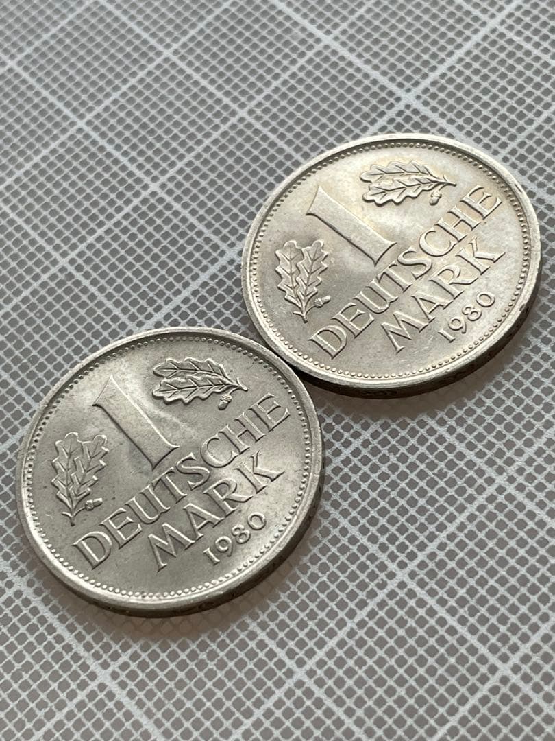 ドイツ 1マルク 1980年 新品×2 ヴィンテージコイン 外国貨幣 美品