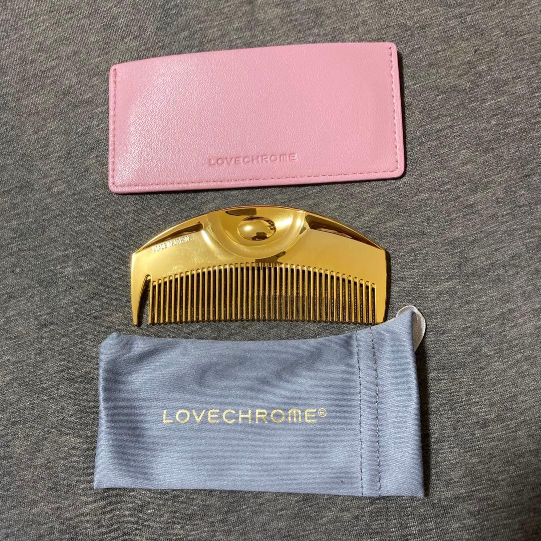 3点セット LOVECHROME ゴールド ヘアコーム ケース ピンク