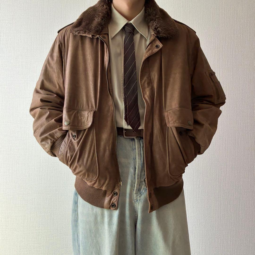 80's ヴィンテージレザー フライトジャケット ブラウン A-2 B-15