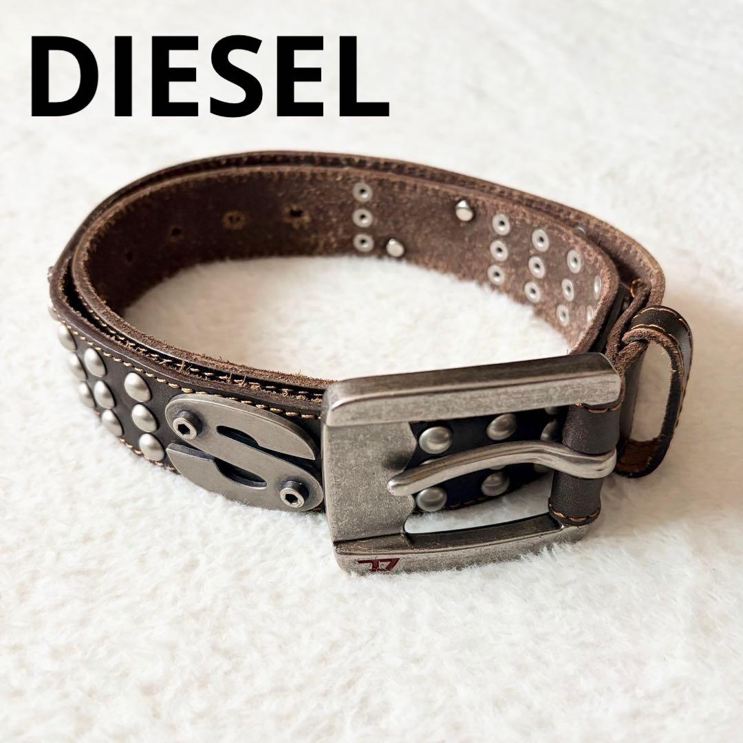 5839 【希少】 ディーゼル DIESEL スタッズベルト ブラウン Y2K