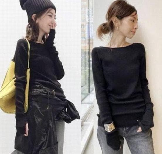 ★未使用級★L'AppartementボートネックRibKnit★指抜き★BK